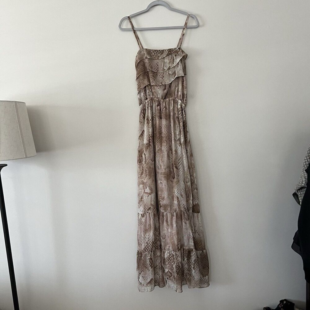 Express Maxi Dress Womens Medium Flowy Tiered Animal Print Mesh Chiffon Boho - Picture 5 of 14